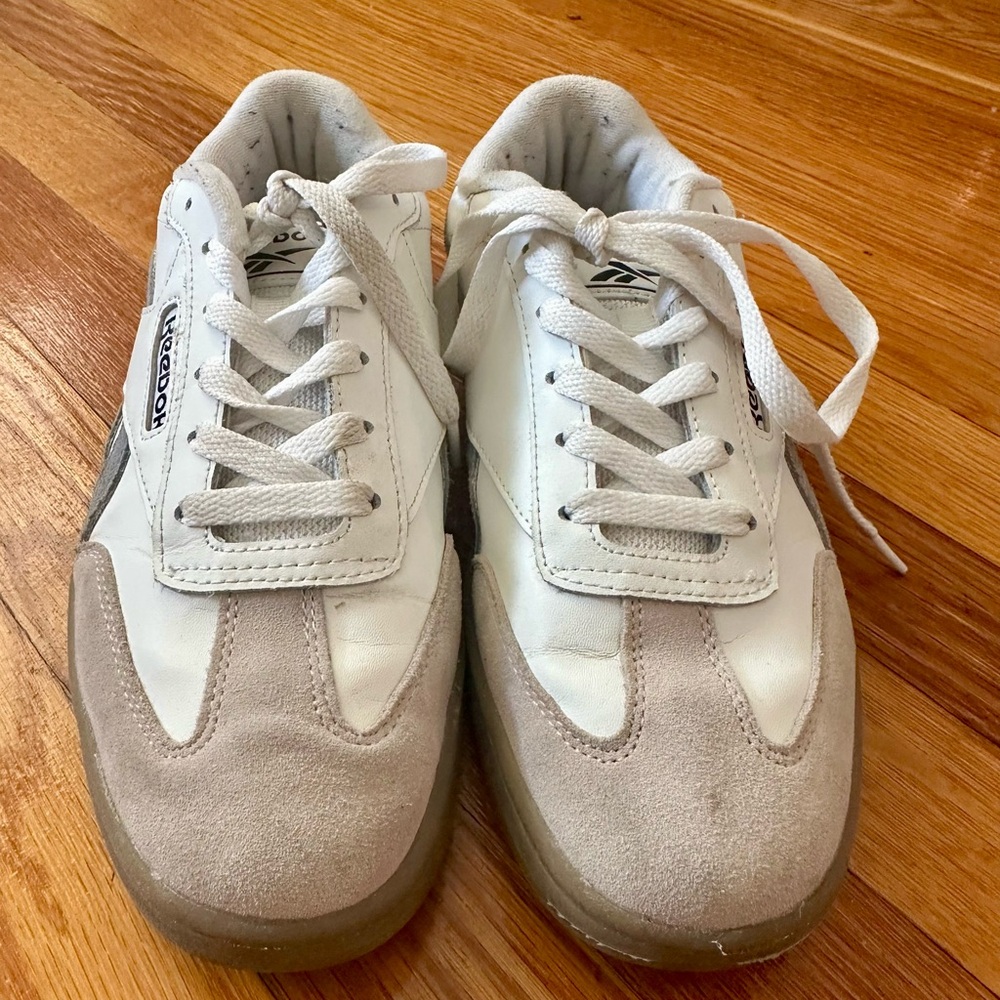Reebok White and Tan Retro Sneakers